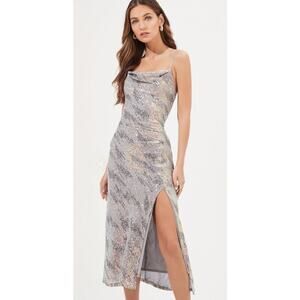 ASTR the Label Hollywood Sequin Midi Dress M Silver Pink Party